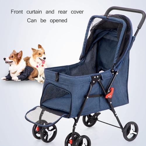RUYICZB Breathable Foldable Jogger Stroller,Travel Puppy Stroller with 360° Rotating Sturdy Wheels,Pet Stroller with Rear Storage Bag and Visible Mesh,Yellow — view 3