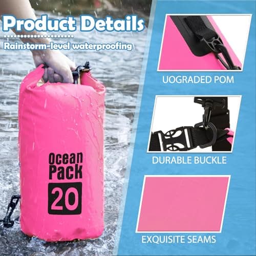 MOMAHUA 10L Waterproof Dry Bag with Single Shoulder Strap - Rose Red Durable PVC Roll Top Dry Sack - Reusable Gear Protector for Kayaking, Boating, Beach, Swimming, Camping and Outdoor Sports — view 3