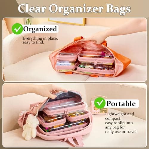 4 pcs Clear Zipper Pouches,Hard Shell Zipper Case, Toiletry Bag for Travel, Clear Diaper Bag, Toiletry Pouch, Travel Organizer, Cosmetic Bag,Toy Storage Bins (Light Pink,M+3S) — view 2