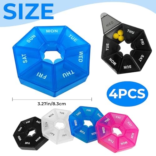 4Pcs Portable Weekly Pill Box Organiser,Easy to Open 7 Day Tablet Box,Mini Weekly Travel Pill Case with Snap Shut Lids Design,Tablet Organiser for Vitamins Supplements & Medicine — view 3