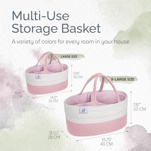 KiddyCare Baby Caddy Organizer Basket for Car | Travel Caddy for Baby Storage, Portable Diaper Caddy, Diaper Cart Organizer Bins for Changing Table | Pink Large — view 5