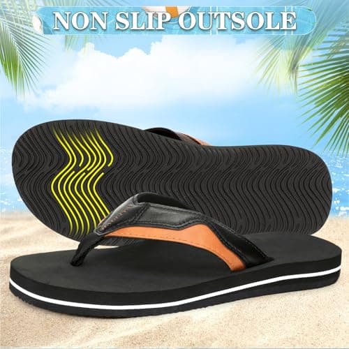 HAOLIRA Flip Flops Men Arch Support Summer Beach Travel Orthotic Walking Thong Sandals Non Slip Lightweight Comfortable Outdoor Pool Shoes UK Size 8-13 (04 Tawny/Black 41/US 7) — view 6
