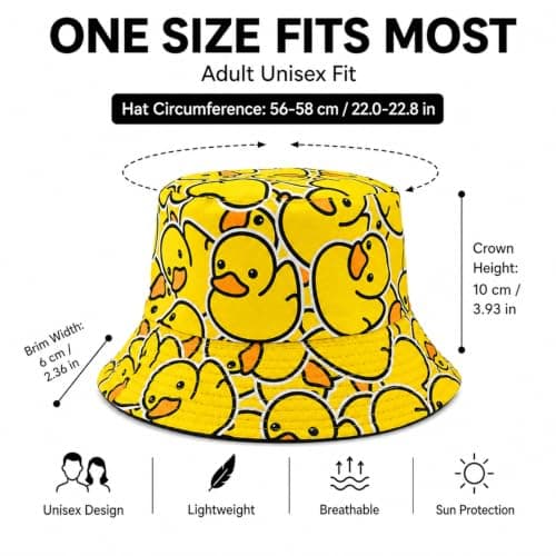 WHJYCC Rubber Duck Print Reversible Bucket Hat UPF50+ Sun Protection - Wide Brim Foldable Summer Hat, Lightweight Breathable Cotton Blend Fisherman for Women and Men, Beach Travel Festival — view 2