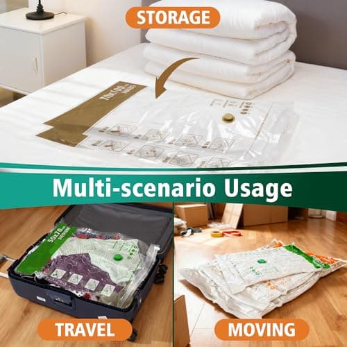 STORAGE MASTER Pack of 9 Jumbo Size Space Saver Bags for Travel and Home Reusable Vacuum Storage Bags Save 80% More Storage Space Work with Vacuum Cleaner (No Pump) — view 6