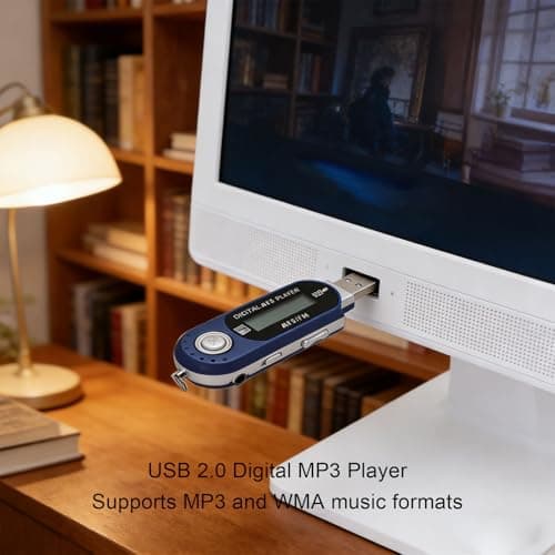 Plyisty Portable Retro USB 2.0 MP3 Player with LCD Display & Earphones, AA Battery Powered Digital Music Audio Device, Supports 32GB Expandable Memory (Blue) — view 2