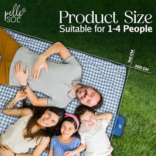 Pelle & Sol Picnic Blanket Waterproof, 200x140CM Foldable Picnic Mat - Outdoor Beach Blanket - Slip Resistant w/Carrying Handle - Sandproof & Washable Beach Mat for Garden, Hiking, Camping — view 6