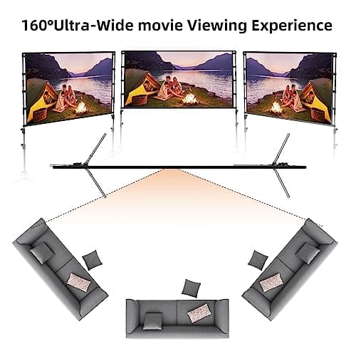 100 Projector Screen with Stand Foldable Portable Movie Screen 100”（16：9）, HD 4K Double Sided Projection Screen with Carry Bag Indoor Outdoor Video Screen for Home Theater — view 4