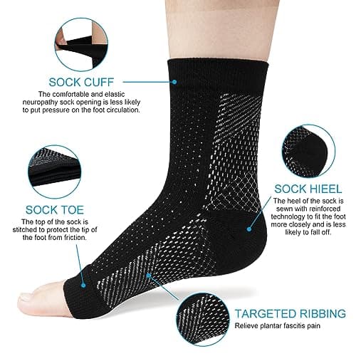 ACWOO Plantar Fasciitis Socks, 4 Pairs Neuropathy Socks Ankle Compression Socks for Women Men, Breathable Anti-Slip Ankle Support Brace Wide Calf Compression Socks for Pain Relief, Flying, Running — view 2