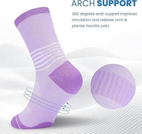 IRAMY Ankle Compression Socks for Women Men Plantar Fasciitis Relief 3 Pairs Cushioned Athletic Running Socks(Pink + Purple + Light Blue XL) — view 3