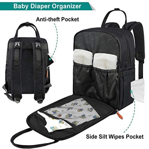 NUBILY Baby Changing Backpack Rucksack Changing Bag with Insulated Pockets Water Resistant Large Nappy Bag Diaper Back Pack for Dad and Mom Black — view 4