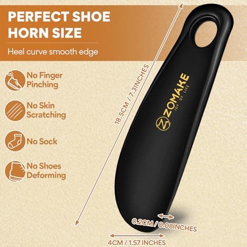 ZOMAKE Shoe Horn, Small Plastic Shoehorn for Men Women Kids (Black) — view 2