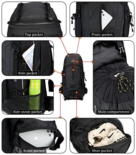 Doshwin 70L Backpack Trekking Camping Travel Hiking Large Rucksack for Men Women (Black) — view 3