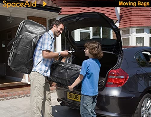 SpaceAid Heavy Duty Moving Bags, Extra Large Storage Totes W/Backpack Straps Strong Handles & Zippers, Alternative to Moving Boxes, Packing & Moving Supplies, Black (8 Pack) — view 2