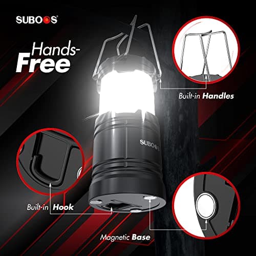 SUBOOS Rechargeable Camping Lanterns – Solar & Battery Powered Camping Light Lamp, Magnetic Base, Hanging Hook for Tent, Camp Accessories Portable for Emergency, Power Cuts — view 3