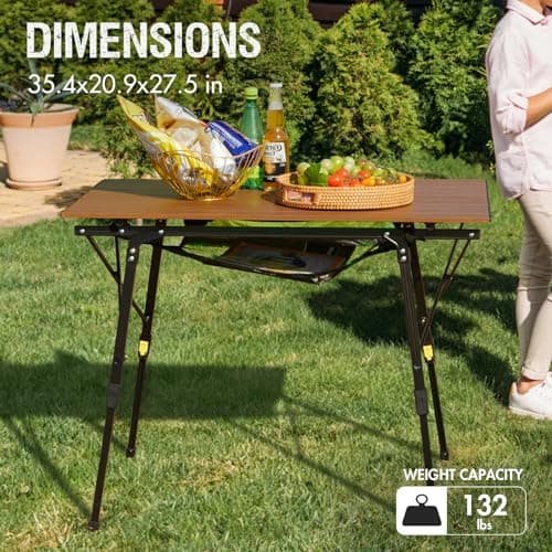 Portal Camping Tables That Fold up 90×53cm Picnic Table Folding Portable with Height Adjustable Legs Collapsible 3ft Aluminium Rollup Outdoor Lightweight Foldable for Beach Fishing Garden BBQ — view 5