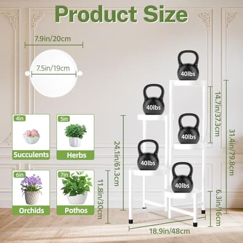 iDavosic.ly Plant Stand Indoor Outdoor, 5 Tier Metal Corner Shelf, White — view 3