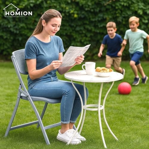 Folding Garden Chairs Plastic Folding Chair Indoor Outdoor Use Rattan Effect Foldable Chairs Seats for Alfresco Dining Patio Terrace Conservatory Balcony Decking Camping Caravan Lightweight (1, White) — view 6