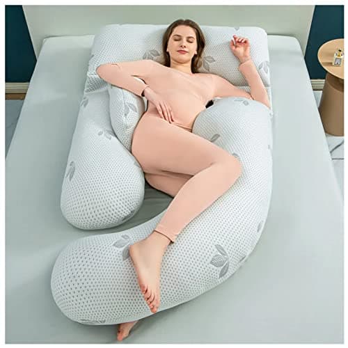 U-Shaped Ultimate Comfort 71-Inch Maternity Pillow with Organic Cotton Cover - Enhanced Memory Foam and Fiber Clusters for Maximum Support - Easy-to-Clean Removable Cover - Stylish Gray