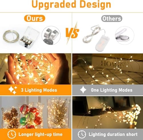 btfarm 3 Pack 3 Modes Fairy Lights Battery Operated, 2M 20 LED String Light — view 2