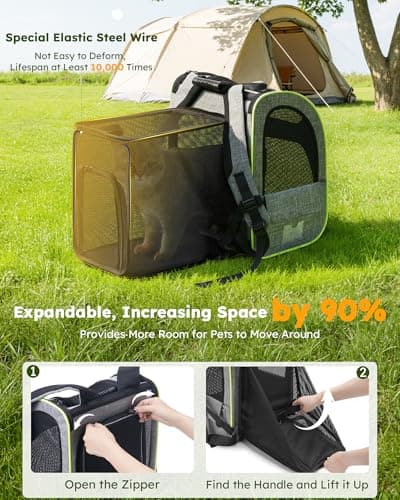 pecute Cat Backpack Expandable, Backpack for Cats & Small Dogs, Grey — view 3