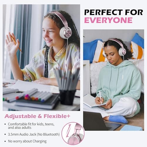 Ailihen C8 Wired Headphones with Microphone and Volume Control, Rose Gold — view 2