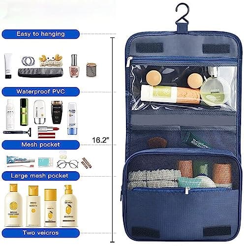 Travel Toiletry Bag, Hanging Toiletries Wash Bag Makeup Cosmetic Organizer Bags for Women Girls Kids Waterproof Foldable (Navy Blue) — view 4