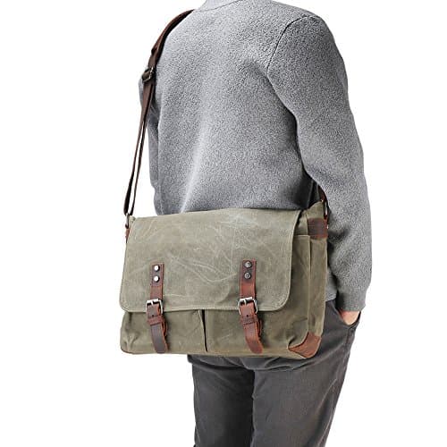 AIZBO Waterproof Messenger Bag Mens, Man Bags Cross Body Canvs Shoulder Bag Satchel Bag Laptop Bag for 15 Inches, Large Size (Army Green) — view 2