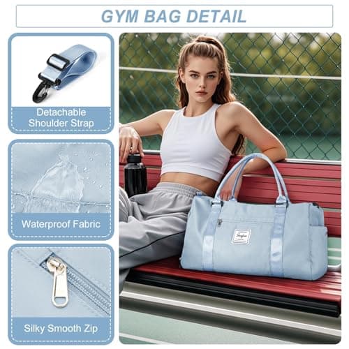 HYC00 Gym Bags Women Men Sports Duffle Bag with Shoes Compartment & Wet Pocket,Travel Duffel Bags for Women Large Weekend Overnight Holdall for Hospital Swimming Carry on Hand Luggage Bag,Sky Blue — view 4