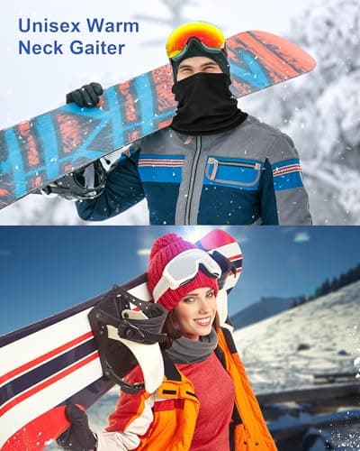 Hicarer 4 Pieces Winter Fleece Neck Warmer Snoods for Men Women Gaiter Thick Thermal Windproof Ski Neck Scarf Balaclava(Black, Gray) — view 5