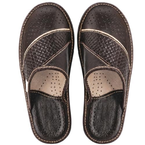 ESTRO Men's Leather Slippers Mules House Shoes M55 (10 UK, M66 Brown) — view 3