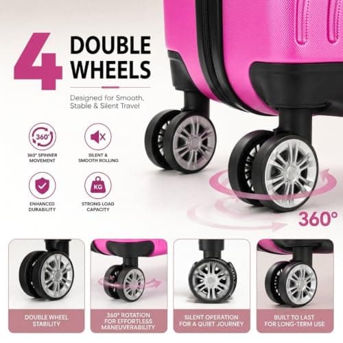 DK Luggage 28 Inch Large Hard Shell Suitcase 4 Wheel Spinner Checked Luggage, 23kg – 27kg Capacity ABS25 (Pink, 28" Large) — view 5