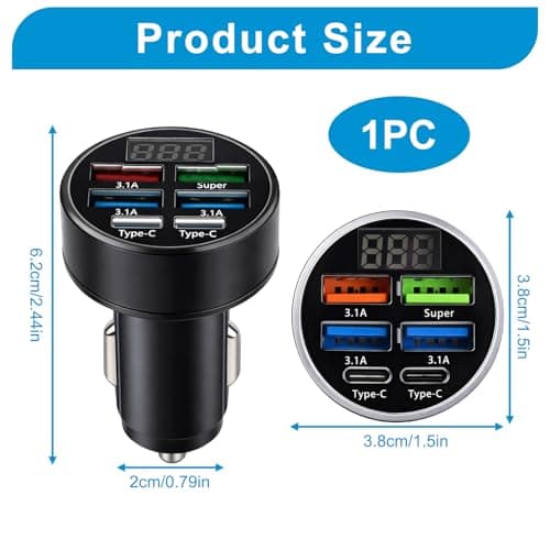 LED USB Car Charger Adapter 6 In 1, 2 Type-C Ports Plus 4 USB Ports — view 2