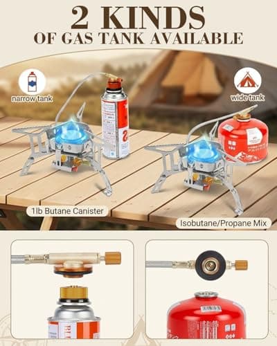Olutula Portable Camping Gas Stove Burner, Windproof 3500W Camping Stove with Piezo Ignition,Complete with Adapters and Converters for BBQs, Cooking, Fishing, Hiking Picnics — view 6
