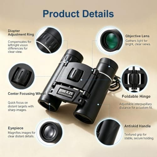 200x25 Compact Binoculars for Adults and Kids Mini Pocket Binoculars — view 5