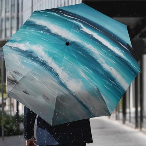 BVKWNTSA Windproof Travel Umbrella Turquoise Beach Original Seascape Compact, Light, Automatic, Sturdy And Portable, with Umbrella Cover, Suitable for Both Men And Women — view 6