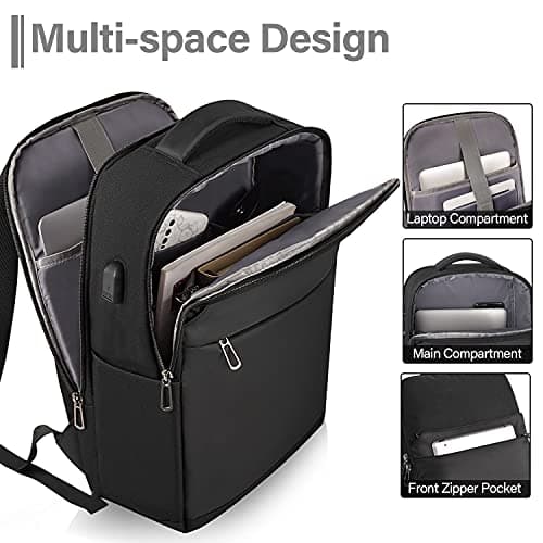 SONAMBULO Laptop Backpack for Men, 15.6 Inch Waterproof Rucksack with USB Charging Port, Durable Business Computer Bag for Work, Travel, College and School - Black — view 3