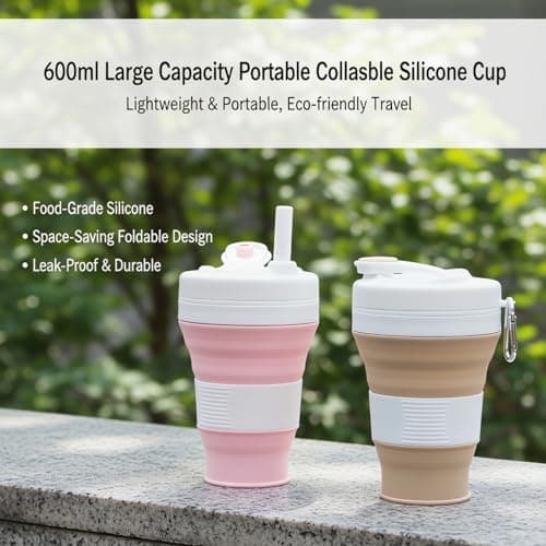 UNNESTAR Collapsible Camping Cup with Straw Silicone Foldable Coffee Cup Sports Bottle Portable Travel Outdoor Car 600ml — view 6