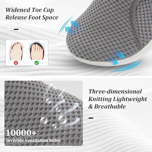 JOINFREE Womens Wide Fit Barefoot Walking Shoes Comfort Trainers Grey — view 3