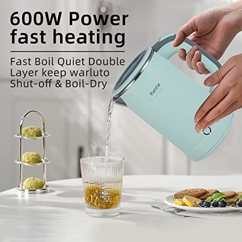 0.8L Electric Kettles Low Wattage Kettle Travel Kettle Electric 600W Fast Boil Mini Small Kettles Portable Energy Efficient Kettles with Auto Shut-Off and Boil-Dry Protection (Green) — view 2
