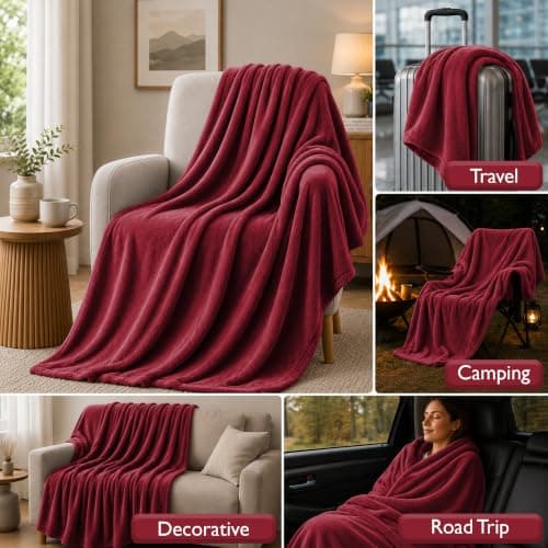 BedLooms Fleece Blanket Burgundy Queen 200x240 cm,Fluffy Reversible Throw — view 3