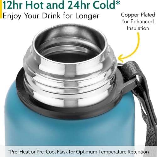 Trail Vacuum Flask with Strap, Camping & Travel, 600ml, Teal — view 4