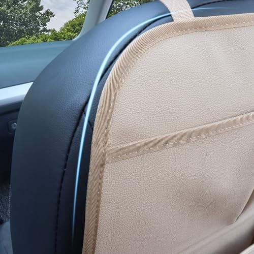 pefirst Car Backseat Organizer for Kids, Car Back Seat Storage Bag With 3 Pockets, 2 Drinks Holders, Water Resistant, Kids Toy Storage Kick Mat Back Seat Protector for Toddlers (Beige 1-Pack) — view 4