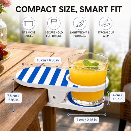 Clip On Cup Holder, Clamp On Cup Holder for Chair, Beach Chair Cup Holder Portable Drink Holder with Strong Clamp for Desk Table Pool, Cruise Outdoor Use (Blue) — view 2