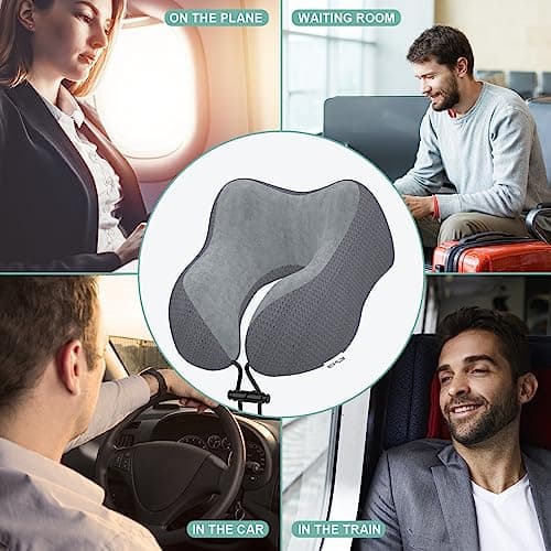 Yomisee Travel Pillow Neck Pillow for Travel Airplane Memory Foam Flight Pillow for Cars, Trains, Home, Offices（Dark Grey） — view 6