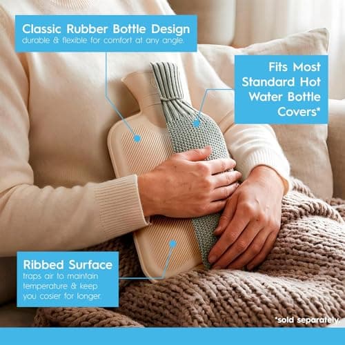 Harbour Housewares Hot Water Bottle 1.8L – Cream Rubber Heat Bag with Leak-Proof Stopper, Ribbed Insulated Design for Back, Shoulder & Period Pain Relief (No Cover) — view 3