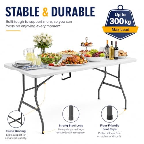 JupiterJX 6ft Camping Table Foldable, Portable Folding Tables, Ideal For Catering, Camping, Picnic, Party - Compact Trestle Table with Carry Handle BBQ Indoor/Outdoor Table — view 4