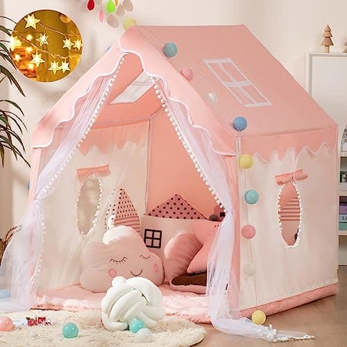 Kids Play Tent With a String of Star Lights Children's Tent Playhouse Indoor Princess Girl Large House Outdoor Playground Children's Birthday Gift — view 2