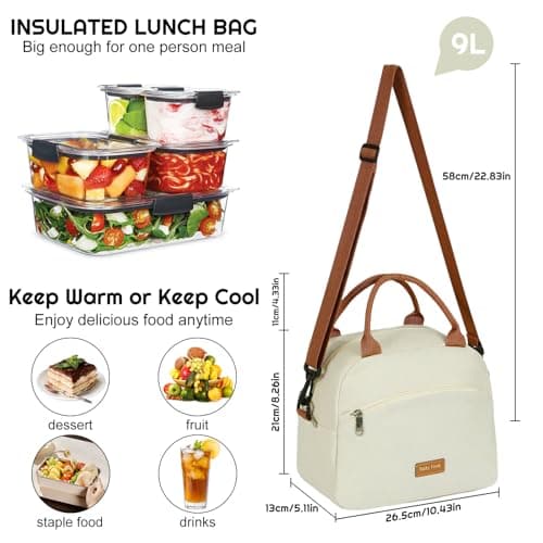 YIGAARUI Insulated Lunch Bag for Men Women with Shoulder Strap & Handles, Leakproof Thermal Cooler Tote for Work School Picnic Travel （Beige） — view 4