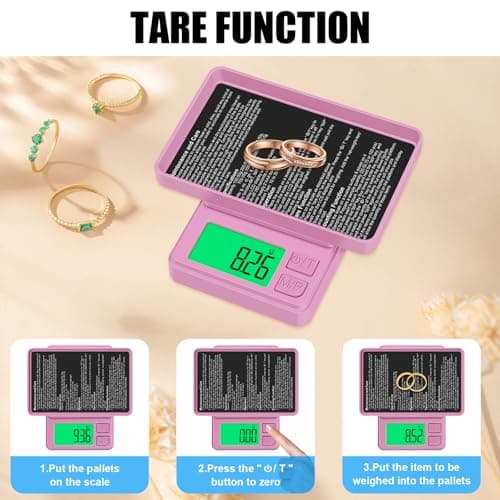 Diyife Mini Scales, [1000g/0.01g] Small Pocket Scales, High Precision Portable Weighing Scales with Cover, Fast Read with Back-Lit LCD Display, for Jewellery Gold Coffee Coin Herb Lab, Pink — view 5