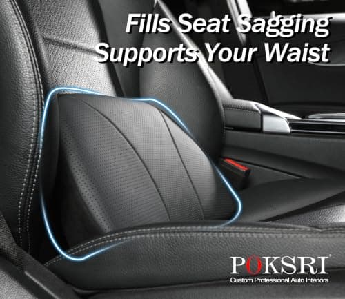 POKSRI Genuine Leather Lumbar Support Pillow,Snug Waist-Fitting Design,Memory Foam Filling,Real Cowhide,Fits Car,Office Chair & Recliner,Enhances Lumbar Alignment, Portable,15.5''L x 8.7''H — view 2